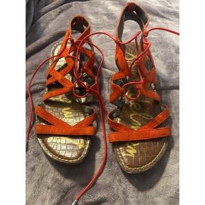 Sam Edelman‎ Red Suede Lace Up Gladiator Sandals